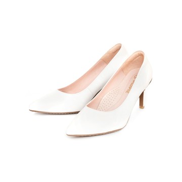 (限時⬊5折)GREEN PINE經典尖頭素面剪裁極細高跟鞋 白色 (00902982)