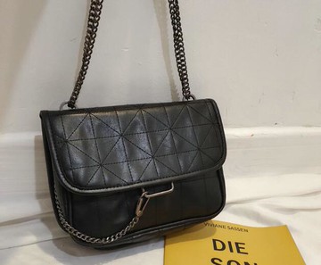 FINDSENSE  X 黑色復古單肩斜挎菱格鏈條手提包 單肩包 斜跨包