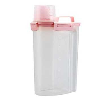 塑膠寵物飼料儲存桶 4卡扣 粉色 防潮密封  大  1個