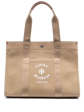 Tory Burch - Tory logo-print tote bag - women - Fabric/Calf Leather - One Size - Neutrals