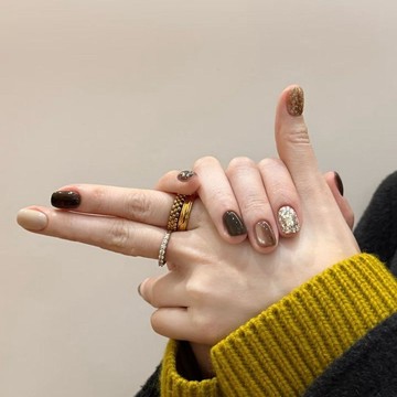 ➕加一純手工💅秋冬可可純手工美甲穿戴短款高級小衆ins網紅氣質辣妹顯白學生