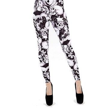 『摩達客』英國進口【Pamela Mann】黑白骷髏圖紋彈性內搭褲打底褲鉛筆褲