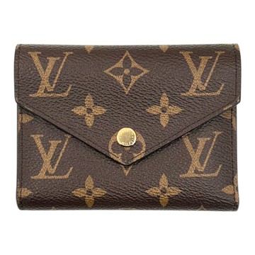 【二手名牌BRAND OFF】LOUIS VUITTON LV 路易威登 棕色 原花 帆布 Victorine 三折 扣式 中夾 M62472 #RFID