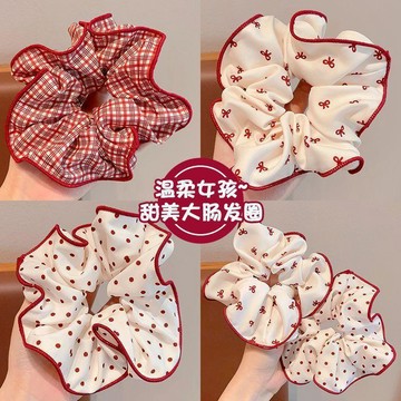 🎀biubiu童裝🎀波點格子紅色系大腸圈不傷發發繩女孩扎丸子頭髮圈高彈力頭繩髮飾