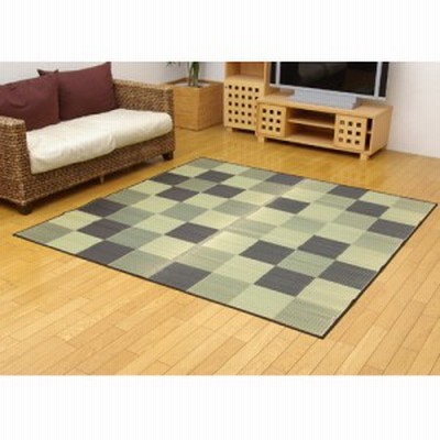 IKEHIKO 純国産い草ラグカーペット『Fブロック2』 8220620 グレー 約191×191cm
