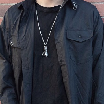 潮牌創意工業扳手雙層項鏈朋克街頭男士龍骨鏈復古做舊鈦鋼不掉色