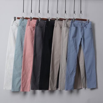 男裝萊賽爾多色彈力小直筒牛仔褲水洗舒適潮長褲休閑基礎高彈
