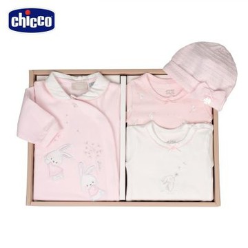 chicco官方直營-小兔花園長袖兔裝+帽子+連身衣彌月禮盒(四件組)