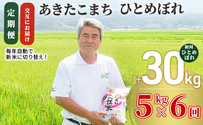 米 定期便 5kg 6ヶ月 令和5年 あきたこまち＆ひとめぼれ 食べ比べ 5kg×6回 計30kg 精米 白米 ※毎年11月より新米