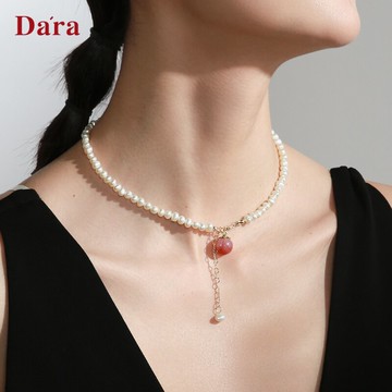 輕奢時尚款淡水珍珠項鏈女夏 年新款小眾設計桃子鎖骨鏈小粒
