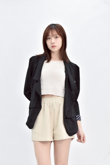 加購優惠(L) imoda 黑色點點拼接外套