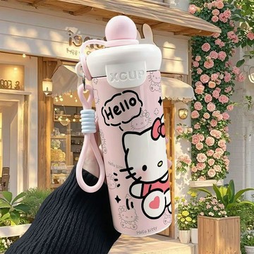 🍒壹灣出貨🍒凱蒂不鏽鋼卡通浮球吸管保溫杯大容量便攜316咖啡杯學生杯子