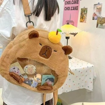 痛包 小食量 後背包 卡皮巴拉斜背包 後背包 吧唧 水豚痛包 側背包 吧唧 徽章包 透明 單肩包 包包