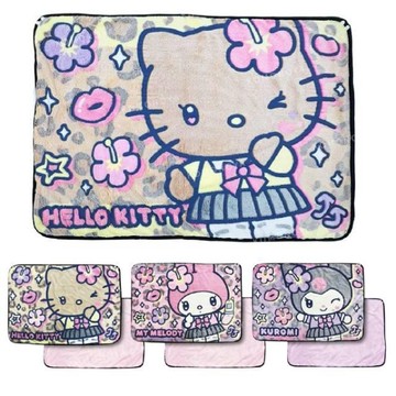 小禮堂 Sanrio 三麗鷗 絨毛毛毯 100x70cm (高校款) Kitty 美樂蒂 酷洛米