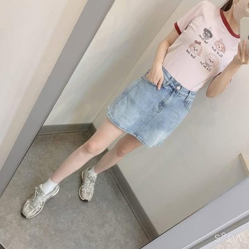 韓系顯腿長A字牛仔短裙