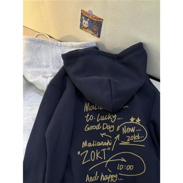 重磅純棉美式潮牌字母連帽衛衣男秋冬薄款設計感小眾寬松情侶外套