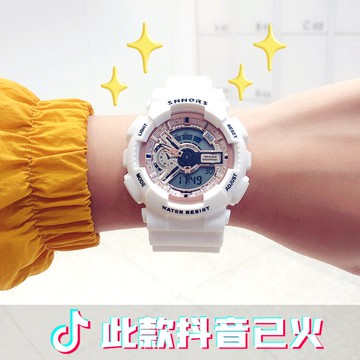 新款多功能電子運動休閑時尚情侶款手表青少年腕表ins獨角獸