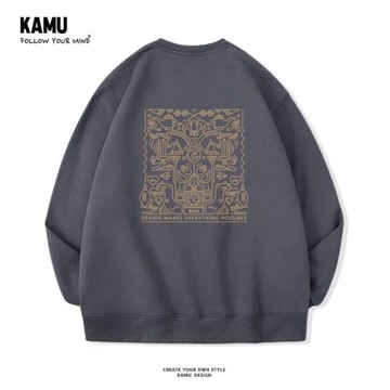 歐美風設計感衛衣男春季復古寬松百搭無帽上衣潮流春季圓領外套