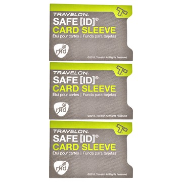 TRAVELON RFID防護卡套 Safe ID 一組3入  灰  8.5 x 5.8 x 0.1cm