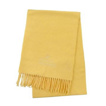 Vivienne Westwood 經典土星刺繡LOGO羊毛流蘇圍巾 黃色 81030007-W00Q7-E401