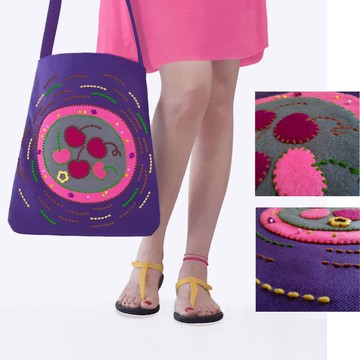 手工刺繡帆布包，14盎司厚實帆布，獨特吸睛的設計，尺寸 12x14 英吋。