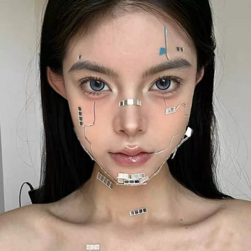 【臺灣有貨】衕款賽博朋克風仿妝鏡麵妝容高級賽克創意diy自粘臉貼裝飾