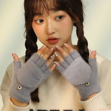 精選好物🌈冬加厚防寒保暖毛絨針織學生男女露指翻蓋戶外網紅爆款高顏值手套