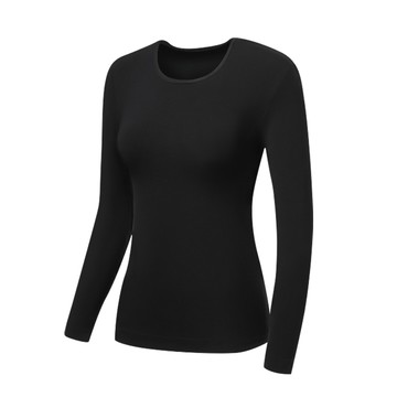 輕磨毛暖暖發熱衣(黑色_圓領_女款)