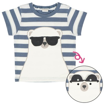 akachan honpo - 短袖T恤-趣味圖案-藍色