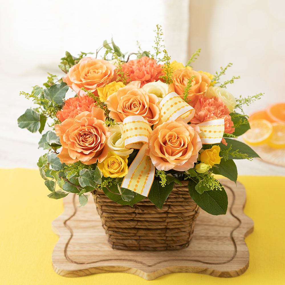 アレンジメント 花 サニー オレンジ バラ カーネーション 通販 Lineポイント最大get Lineショッピング