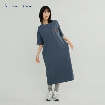 a la sha 撞色出芽寬鬆舒適棉洋裝