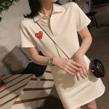 小香風短袖T恤裙女秋夏歐貨潮牌新款心形刺繡ins氣質polo領連衣裙