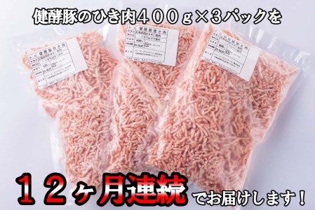 ＜定期便12回＞ 北海道産 健酵豚 ひき肉 計 1.2kg (全14.4kg)