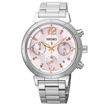 SEIKO 精工 LUKIA 花蝶綻放太陽能計時錶/粉紅/35mm (V175-0CZ0S/SSC857J1)SK003