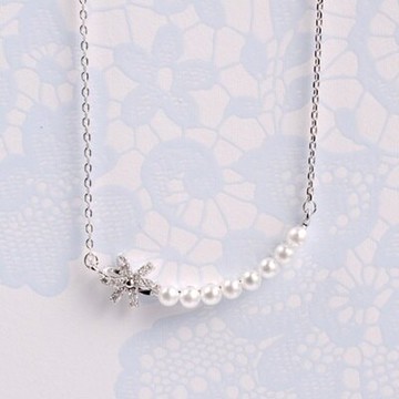 純銀項鍊 鍍白金珍珠吊墜-優雅氣質精美鑲鑽七夕情人節禮物女飾品2色73dw141【獨家進口】【米蘭精品】