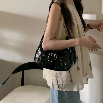 2025年時尚新款月牙包通勤百搭單肩斜挎女包高級感復古潮流腋下包
