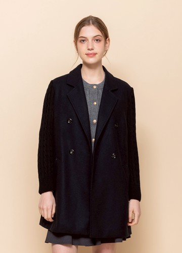 典藏風格拐紋針織袖羊毛大衣