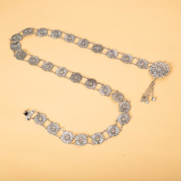 民族風復古腰鏈女士古銀色腰帶裝飾金屬腰鏈配裙鏈子 百搭毛衣鏈