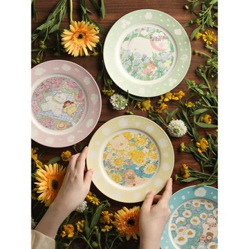 藍蓮花家居羨鳥文社早餐盤子高顏值點心盤陶瓷擺盤家用平盤裝菜盤