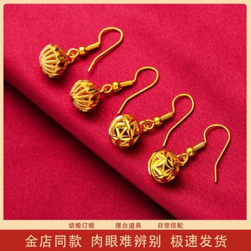 越南沙金轉運珠耳環女款仿黃金色時尚彎鉤耳飾婚慶首飾品久不掉色