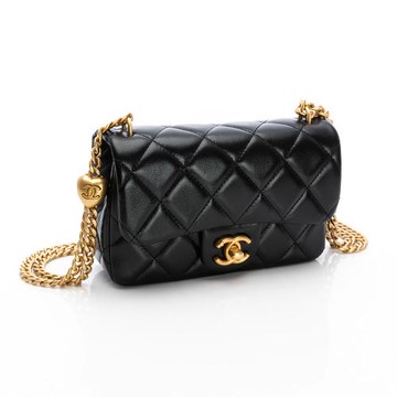 Chanel 25C Mini Flap bag (黑/金) (細紋/金黑雙色愛心鏈帶)
