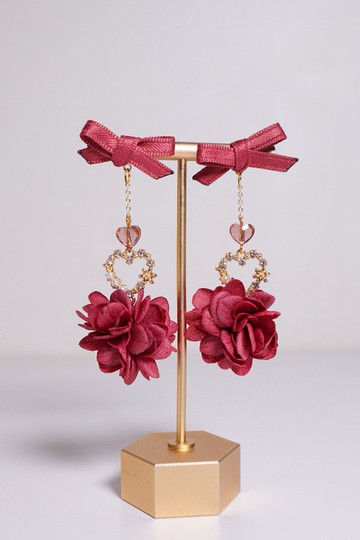 森眸暖光系列 - 星光璀璨酒紅色永生花耳環