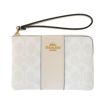 COACH C Logo PVC拼接皮革掛帶L型拉鍊萬用手拿包(白/粉筆白)