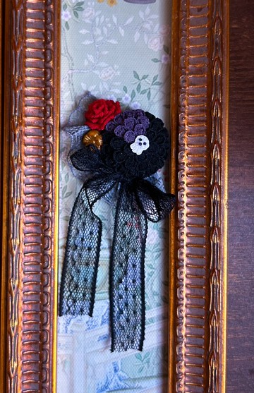 細工布花 半楠玉 復古暗黑風 胸針髮夾兩用