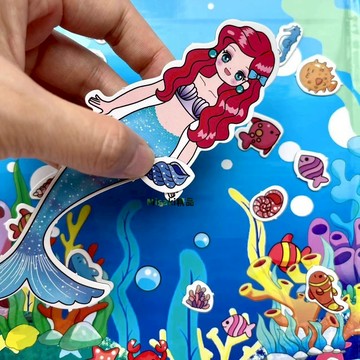 美人魚磁力安靜書芭比公主艾莎女孩換裝磁吸貼diy粘貼玩具禮物-Misaki精品