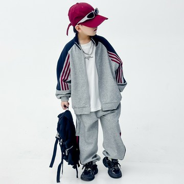 【中大男童】帥氣純棉立領條紋運動套裝