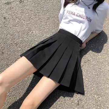 jk白色夏季春秋高腰a字百褶裙