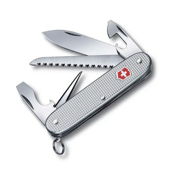 【Victorinox 瑞士維氏】瑞士刀 FARMER ALOX 9用刀 93mm-銀格 (0.8241.26)【墊腳石】