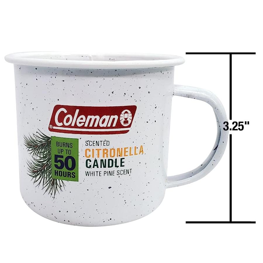 COLEMAN REPELLENTS TIN MUG OUTDOOR CITRONELLA CANDLE RUSTIC OUTDOOR CAMPING CANDLE WITH WHITE PINE SCENT, WHITE