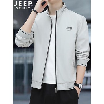 吉普JEEP夾克男士外套春秋新款純色立領茄克時尚休閑大碼上衣男裝